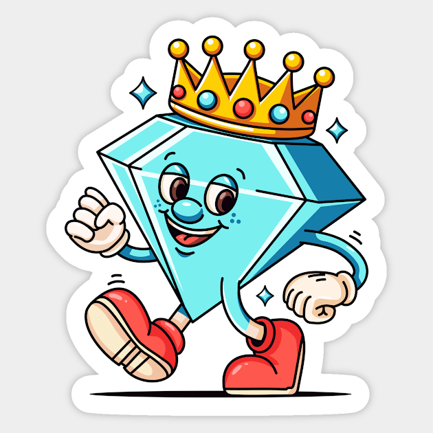 Diamond with crown on head, cartoon mascot Sticker by Vyndesign